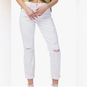 Judy Blue High waisted boyfriend fit jeans white has distressed Sz 11/30